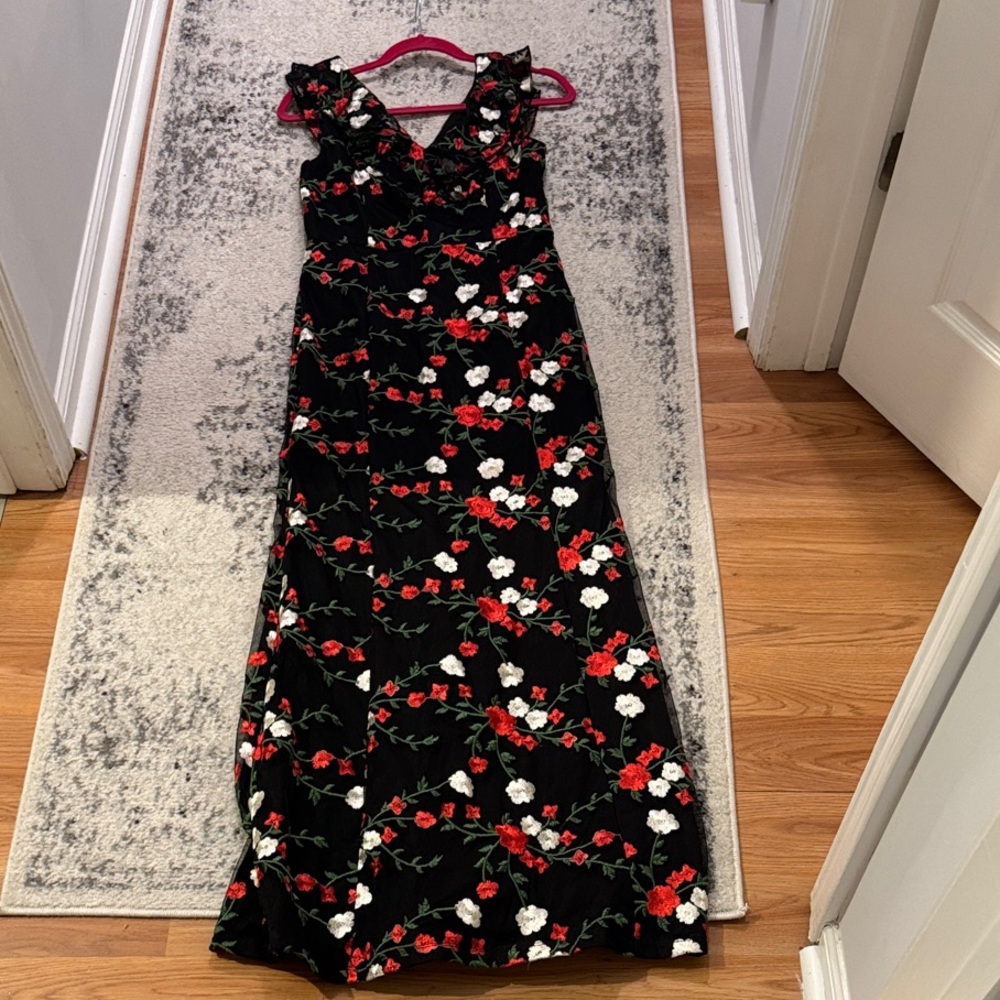 Nikibiki Black Lace Maxi Dress with embroidered Floral Design